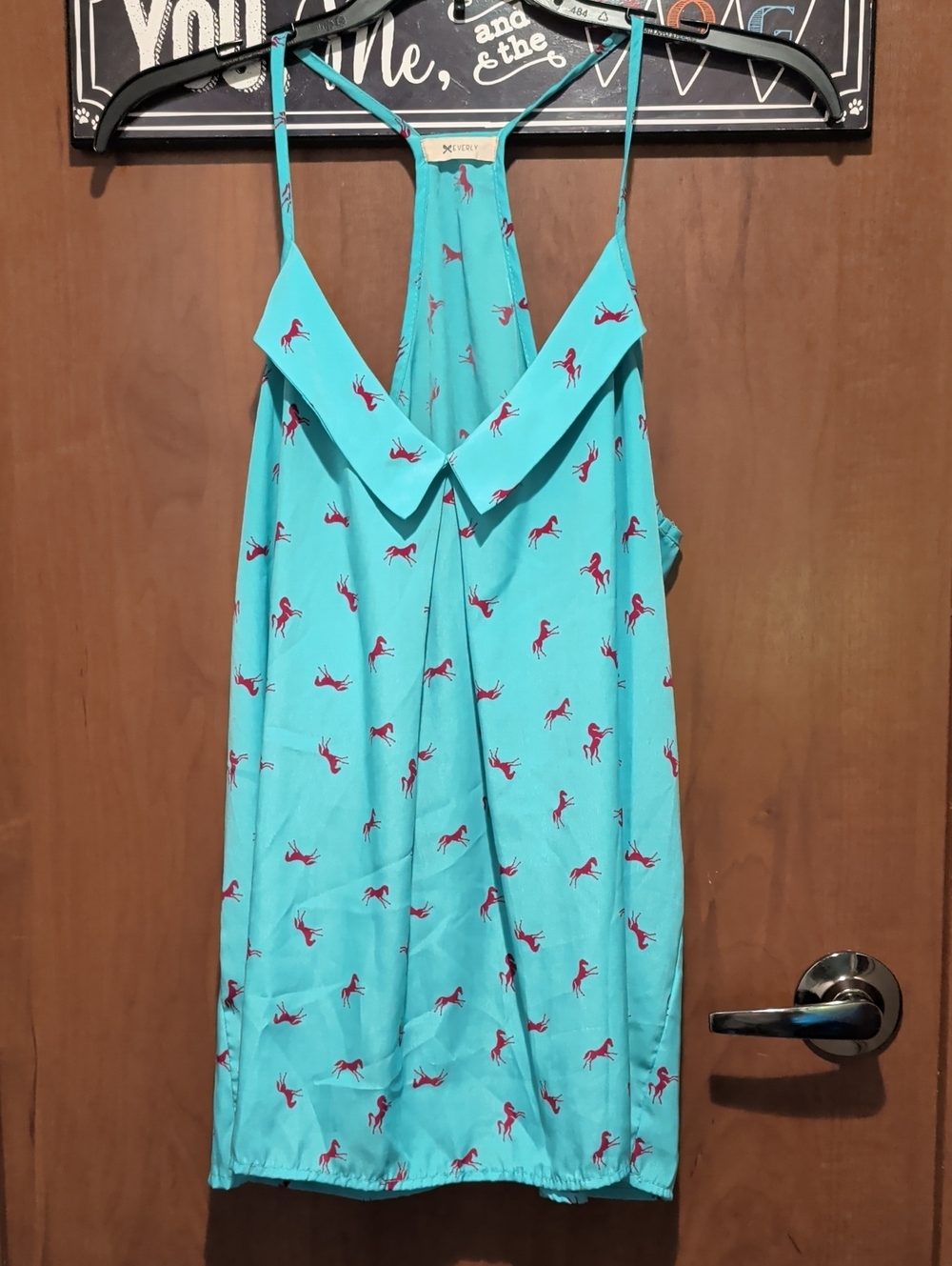 Everly Teal Tank Top with Pink Horse Print